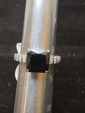 Black Square-Cut Stone Cocktail Ring in Sterling Silver